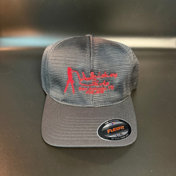 Flexfit Hat Trucker Cap L/XL Whiskey Girls Red Logo Gray Fitted‎ Baseball - Picture 1 of 3